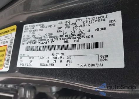 2020 Ford Ranger Xlt из США, поврежденный, VIN 1FTER4EHXLLA87197